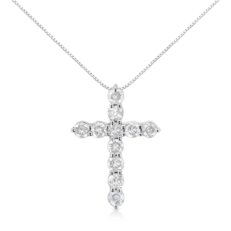 Bids.com .925 Sterling Silver 1.0 Cttw Prong Set Round-Cut Diamond Cross 18" Pendant Necklace (I-J Color, I2-I3 Clarity) Necklaces White Smoke White.Sterling Silver / 18