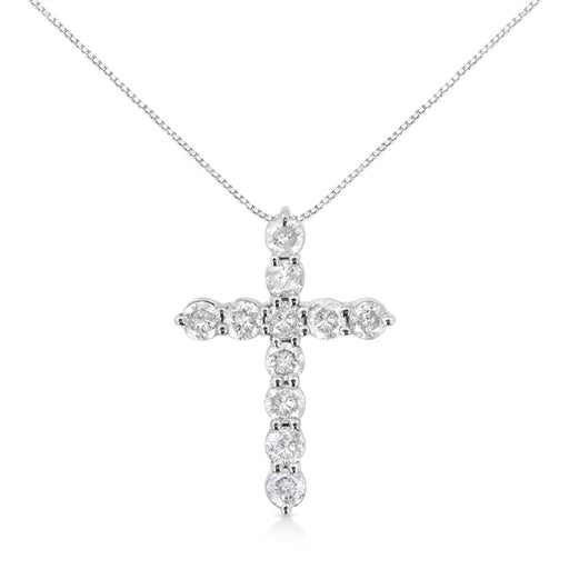 Bids.com .925 Sterling Silver 1.0 Cttw Prong Set Round-Cut Diamond Cross 18" Pendant Necklace (I-J Color, I2-I3 Clarity) Necklaces White Smoke White.Sterling Silver / 18