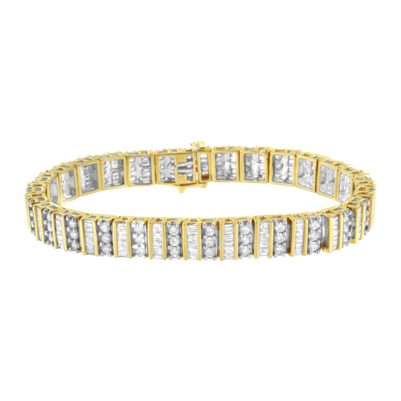 Bids.com 14K Yellow Gold 5.50 Cttw Round and Baguette Diamond Link Bracelet Bracelets White Smoke Yellow.Gold / 7