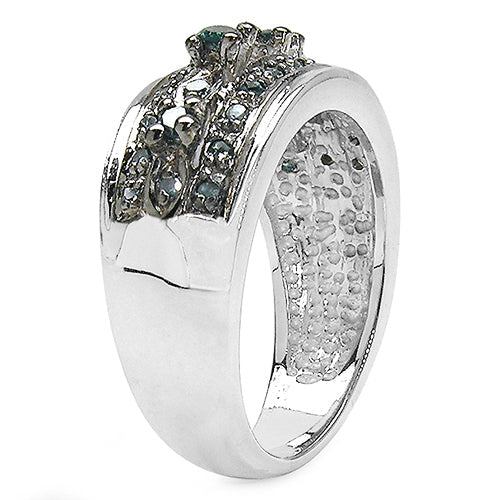 Bids.com 0.27 Carat Genuine Blue Diamond .925 Sterling Silver Ring Rings White Smoke size 7.00,size 6.00,size 8.00,size 9.00