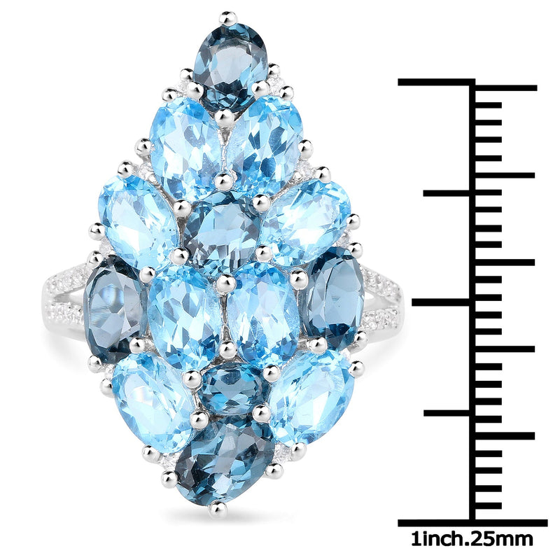 Bids.com 6.69 Carat Genuine Swiss Blue Topaz, London Blue Topaz and White Zircon .925 Sterling Silver Ring Rings White Smoke size 6.00,size 8.00,size 7.00,size 5.00,size 9.00,size 10.00