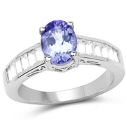 Bids.com 2.13 Carat Genuine Tanzanite & White Topaz .925 Sterling Silver Ring Rings White Smoke size 5.00,size 10.00,size 6.00,size 7.00,size 8.00,size 9.00