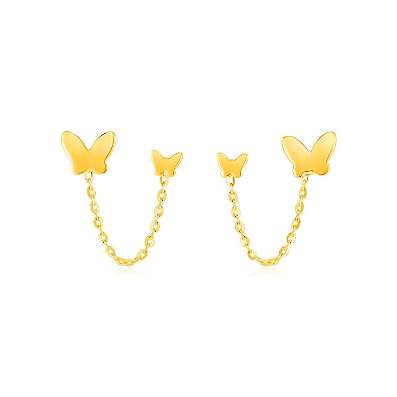 Bids.com 14k Yellow Gold Two Hole Post Earrings with Butterflies Earrings White Smoke Yellow Gold
