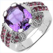 Bids.com 5.37 Carat Genuine Amethyst & Rhodolite .925 Sterling Silver Ring Rings White Smoke size 6.00,size 8.00,size 7.00,size 9.00