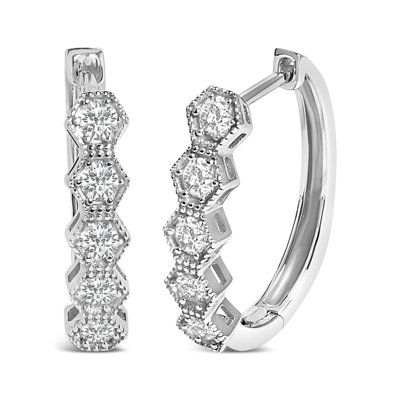 Bids.com 14K Gold 1/2 Cttw Diamond Earring Zig-Zagging Geometric Hoop Earrings (G-H Color, SI1-SI2) Earrings White Smoke White.Gold / 0.5