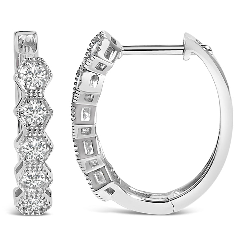 Bids.com 14K Gold 1/2 Cttw Diamond Earring Zig-Zagging Geometric Hoop Earrings (G-H Color, SI1-SI2) Earrings White Smoke White.Gold / 0.5