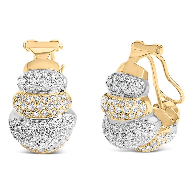 Bids.com 18K Two-Toned Gold 5.00 Cttw Diamond Three-tier Domed Button Omega Back Earrings (G-H Color, VS2-SI1 Clarity) Earrings White Smoke YellowWhite.Gold / 5