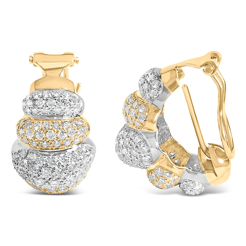 Bids.com 18K Two-Toned Gold 5.00 Cttw Diamond Three-tier Domed Button Omega Back Earrings (G-H Color, VS2-SI1 Clarity) Earrings White Smoke YellowWhite.Gold / 5
