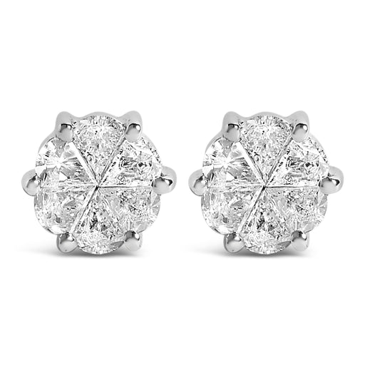 Bids.com 14K White Gold 1.00 Cttw Pie Cut Diamond Solitaire Style Stud Earring (H-I Color, SI1-SI2 Clarity) Earrings White Smoke White.Gold / 1