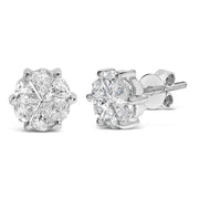 Bids.com 14K White Gold 1.00 Cttw Pie Cut Diamond Solitaire Style Stud Earring (H-I Color, SI1-SI2 Clarity) Earrings White Smoke White.Gold / 1