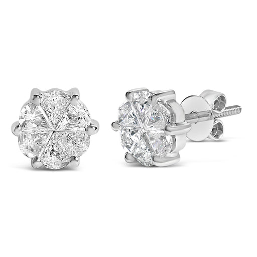 Bids.com 14K White Gold 1.00 Cttw Pie Cut Diamond Solitaire Style Stud Earring (H-I Color, SI1-SI2 Clarity) Earrings White Smoke White.Gold / 1
