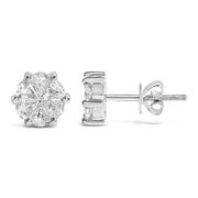 Bids.com 14K White Gold 1.00 Cttw Pie Cut Diamond Solitaire Style Stud Earring (H-I Color, SI1-SI2 Clarity) Earrings White Smoke White.Gold / 1