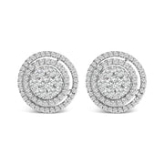 Bids.com 14K Gold 1 3/8 Cttw Diamond Cluster and Double Halo Stud Earring (G-H Color, SI1-SI2 Clarity) Earrings Gray White.Gold / 1.375