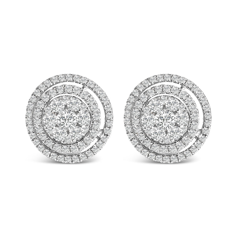 Bids.com 14K Gold 1 3/8 Cttw Diamond Cluster and Double Halo Stud Earring (G-H Color, SI1-SI2 Clarity) Earrings Gray White.Gold / 1.375