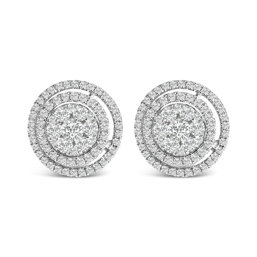 Bids.com 14K Gold 1 3/8 Cttw Diamond Cluster and Double Halo Stud Earring (G-H Color, SI1-SI2 Clarity) Earrings Gray White.Gold / 1.375