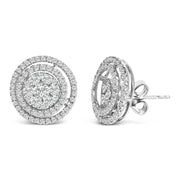 Bids.com 14K Gold 1 3/8 Cttw Diamond Cluster and Double Halo Stud Earring (G-H Color, SI1-SI2 Clarity) Earrings White Smoke White.Gold / 1.375