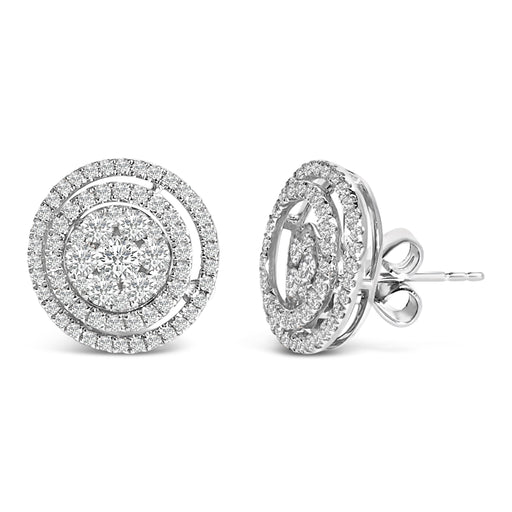 Bids.com 14K Gold 1 3/8 Cttw Diamond Cluster and Double Halo Stud Earring (G-H Color, SI1-SI2 Clarity) Earrings White Smoke White.Gold / 1.375