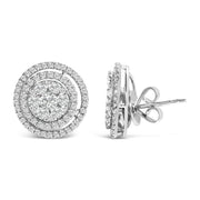 Bids.com 14K Gold 1 3/8 Cttw Diamond Cluster and Double Halo Stud Earring (G-H Color, SI1-SI2 Clarity) Earrings White Smoke White.Gold / 1.375