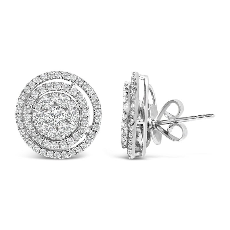 Bids.com 14K Gold 1 3/8 Cttw Diamond Cluster and Double Halo Stud Earring (G-H Color, SI1-SI2 Clarity) Earrings White Smoke White.Gold / 1.375