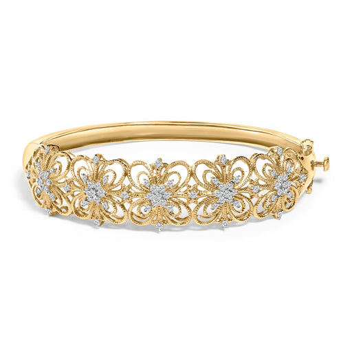 Bids.com 14K Gold 1.00 Cttw Diamond Vintage Inspired Floral Bangle Bracelet (H-I Color, SI1-SI2 Clarity) - 7.75" Inches Bracelets White Smoke Yellow.Gold / 7.75