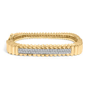 Bids.com 14K Yellow Gold 1 1/4 Cttw Diamond Ribbed Rounded Rectangle Bangle Bracelet (G-H Color, VS2-SI1 Clarity) - 7.75" Inches Bracelets White Smoke Yellow.Gold / 7.75