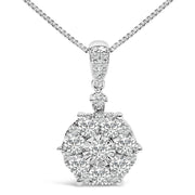 Bids.com 14K White Gold 1 1/5 Cttw Diamond Composite Cluster Pendant Necklace (F-G Color, VS2-SI1 Clarity) - 18" Inches Necklaces White Smoke White.Gold / 18