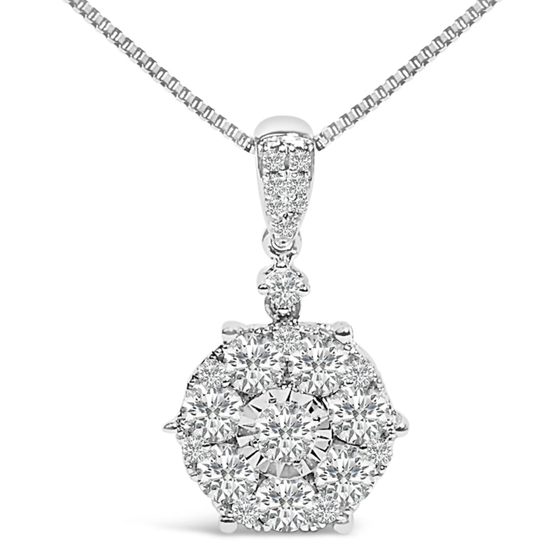 Bids.com 14K White Gold 1 1/5 Cttw Diamond Composite Cluster Pendant Necklace (F-G Color, VS2-SI1 Clarity) - 18" Inches Necklaces White Smoke White.Gold / 18