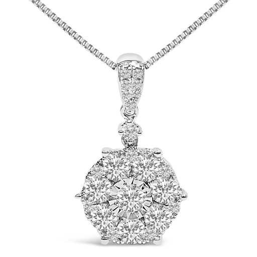 Bids.com 14K White Gold 1 1/5 Cttw Diamond Composite Cluster Pendant Necklace (F-G Color, VS2-SI1 Clarity) - 18" Inches Necklaces White Smoke White.Gold / 18