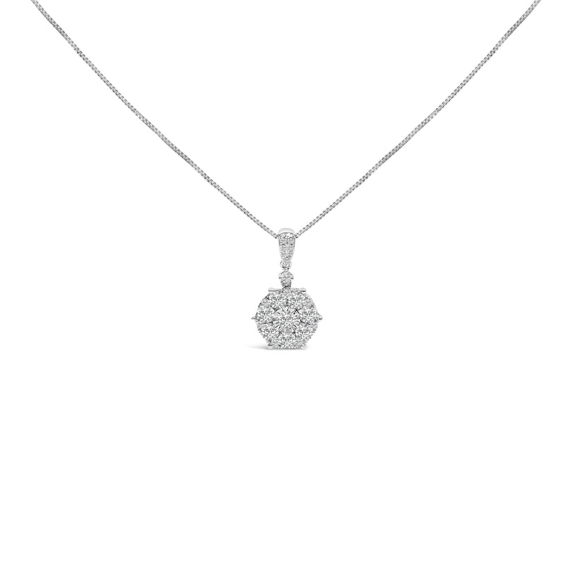 Bids.com 14K White Gold 1 1/5 Cttw Diamond Composite Cluster Pendant Necklace (F-G Color, VS2-SI1 Clarity) - 18" Inches Necklaces White Smoke White.Gold / 18