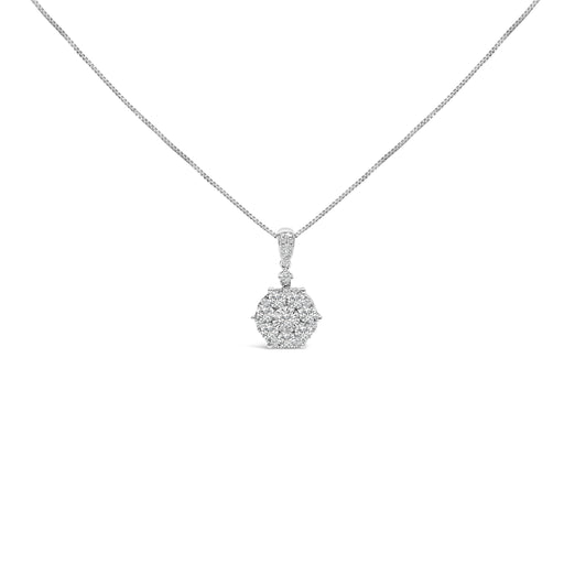 Bids.com 14K White Gold 1 1/5 Cttw Diamond Composite Cluster Pendant Necklace (F-G Color, VS2-SI1 Clarity) - 18" Inches Necklaces White Smoke White.Gold / 18