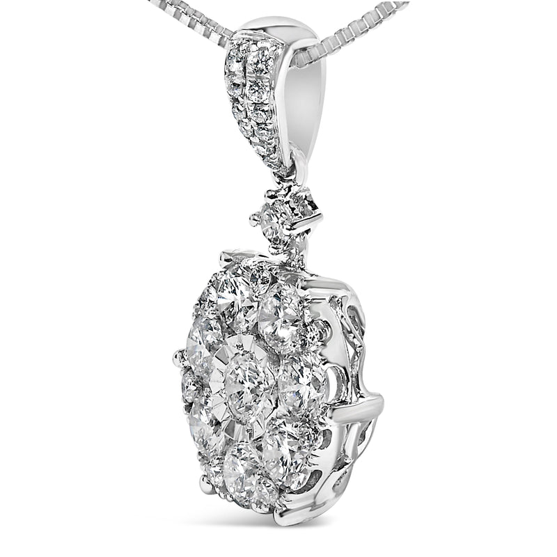Bids.com 14K White Gold 1 1/5 Cttw Diamond Composite Cluster Pendant Necklace (F-G Color, VS2-SI1 Clarity) - 18" Inches Necklaces White Smoke White.Gold / 18