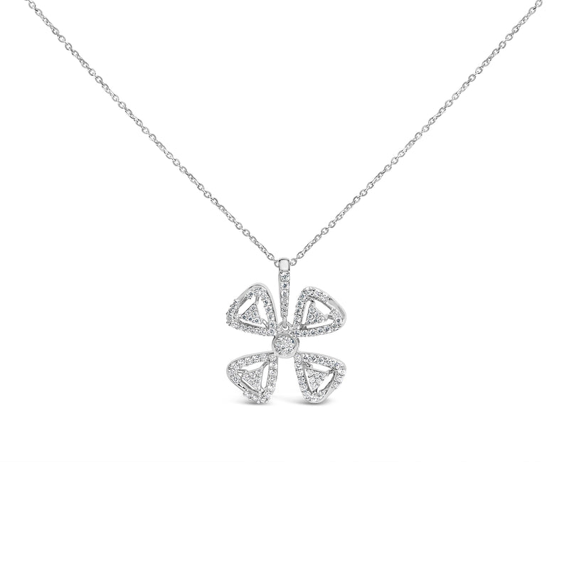 Bids.com 14K White Gold 5/8 Cttw Diamond 4 Leaf Floral Pendant Necklace (H-I Color, I1-I2 Clarity) - 18" Inches Necklaces White Smoke White.Gold / 18