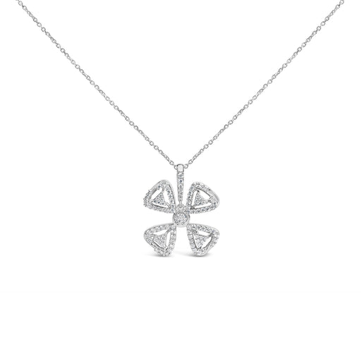 Bids.com 14K White Gold 5/8 Cttw Diamond 4 Leaf Floral Pendant Necklace (H-I Color, I1-I2 Clarity) - 18" Inches Necklaces White Smoke White.Gold / 18