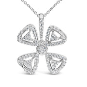 Bids.com 14K White Gold 5/8 Cttw Diamond 4 Leaf Floral Pendant Necklace (H-I Color, I1-I2 Clarity) - 18" Inches Necklaces White Smoke White.Gold / 18