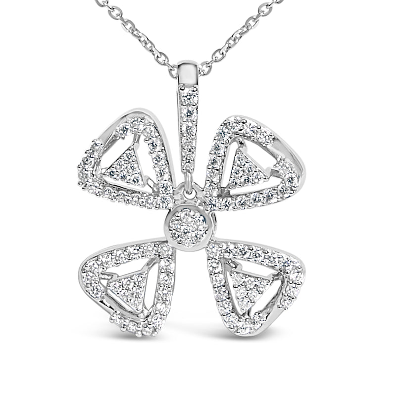 Bids.com 14K White Gold 5/8 Cttw Diamond 4 Leaf Floral Pendant Necklace (H-I Color, I1-I2 Clarity) - 18" Inches Necklaces White Smoke White.Gold / 18