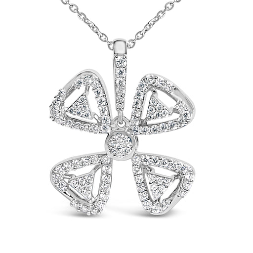 Bids.com 14K White Gold 5/8 Cttw Diamond 4 Leaf Floral Pendant Necklace (H-I Color, I1-I2 Clarity) - 18" Inches Necklaces White Smoke White.Gold / 18