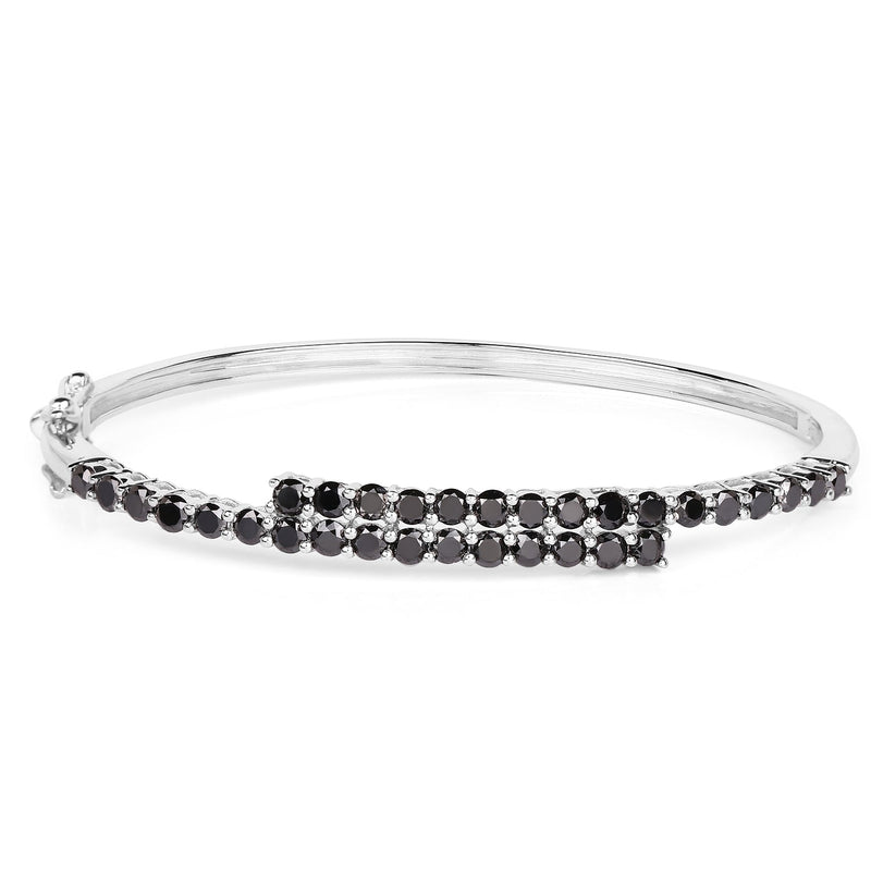 Bids.com 4.00 Carat Genuine Black Diamond .925 Sterling Silver Bangle Bracelets White Smoke size 7.50