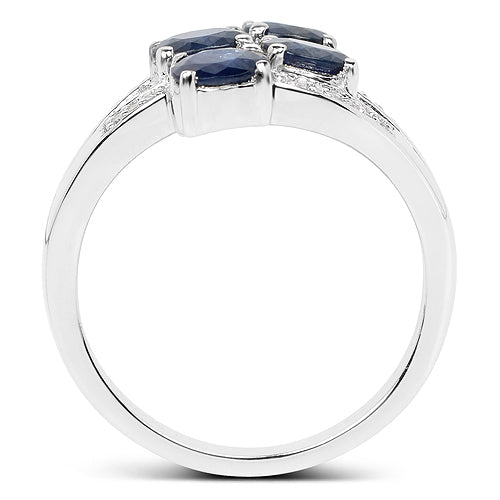 Bids.com 1.61 Carat Genuine Blue Sapphire and White Diamond .925 Sterling Silver Ring Rings White Smoke size 7.00,size 8.00,size 6.00,size 5.00,size 9.00