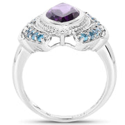 Bids.com 3.06 Carat Genuine Amethyst and London Blue Topaz .925 Sterling Silver Ring Rings White Smoke size 7.00,size 6.00,size 8.00,size 9.00