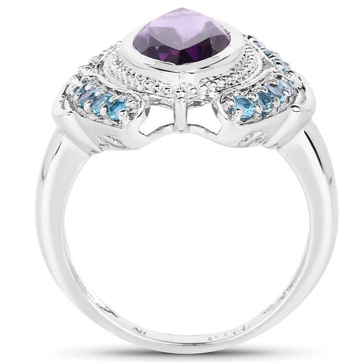 Bids.com 3.06 Carat Genuine Amethyst and London Blue Topaz .925 Sterling Silver Ring Rings White Smoke size 7.00,size 6.00,size 8.00,size 9.00