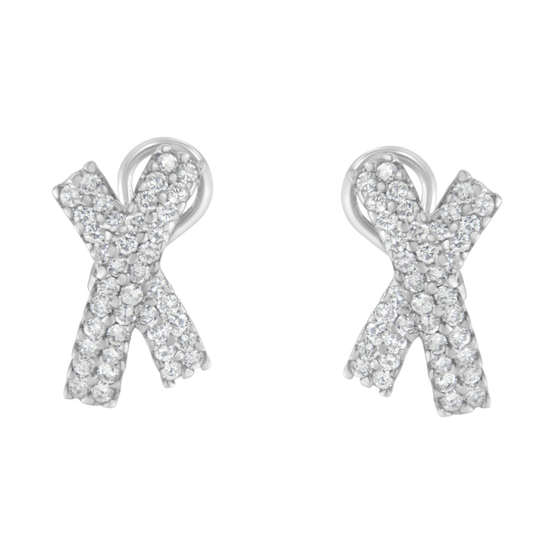 Bids.com 14K White Gold 2.0 Cttw Round-Brilliant Cut Diamond Domed X Shaped Omega Back Stud Earrings (H-I Color, I1-I2 Clarity) Earrings White Smoke White.Gold / 2