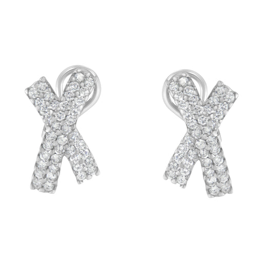 Bids.com 14K White Gold 2.0 Cttw Round-Brilliant Cut Diamond Domed X Shaped Omega Back Stud Earrings (H-I Color, I1-I2 Clarity) Earrings White Smoke White.Gold / 2