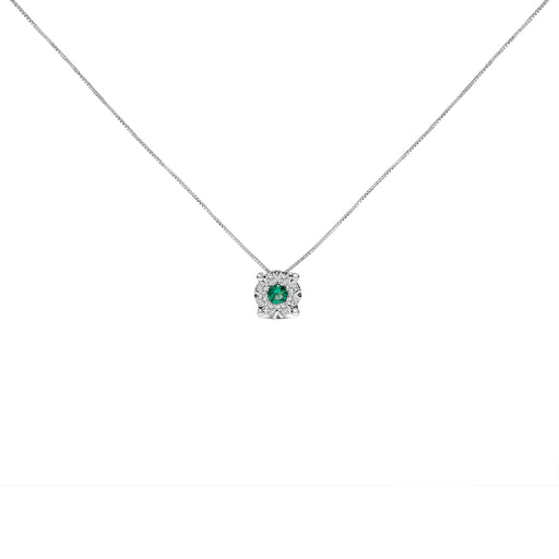 Bids.com 14K White Gold 3.8 MM Green Emerald and 1/3 Cttw Diamond Composite Halo 18" Pendant Necklace (F-G Color, VS2-SI1 Clarity) Necklaces White Smoke White.Gold / 18