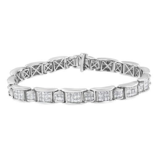 Bids.com 14K White Gold 5.0 Cttw Princess-Cut Diamond Rectangular Alternating Station 7" Tennis Bracelet (G-H Color, SI1-SI2 Clarity) Bracelets White Smoke White.Gold / 7