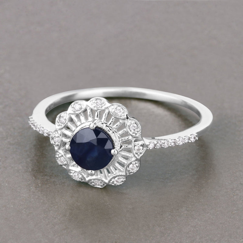 Bids.com 0.72 Carat Genuine Blue Sapphire and White Diamond 14K White Gold Ring Rings Dark Gray size 5.00,size 6.00,size 7.00,size 8.00,size 9.00