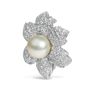 Bids.com 18K White Gold 2 3/4 Cttw Diamond and 12.5 MM Cultured Freshwater Pearl Floral Brooch Pin (G-H Color, VS1-VS2 Clarity) Accessories White Smoke White.Gold / 2.81