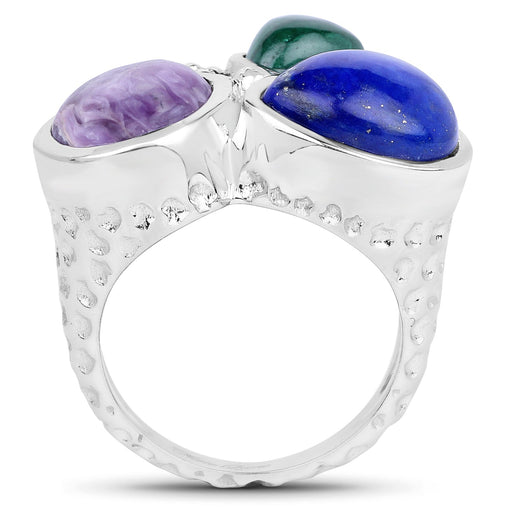 Bids.com 11.23 Carat Genuine Malachite, Charolite And Lapis .925 Sterling Silver Ring Rings White Smoke size 6.00,size 7.00,size 8.00,size 9.00