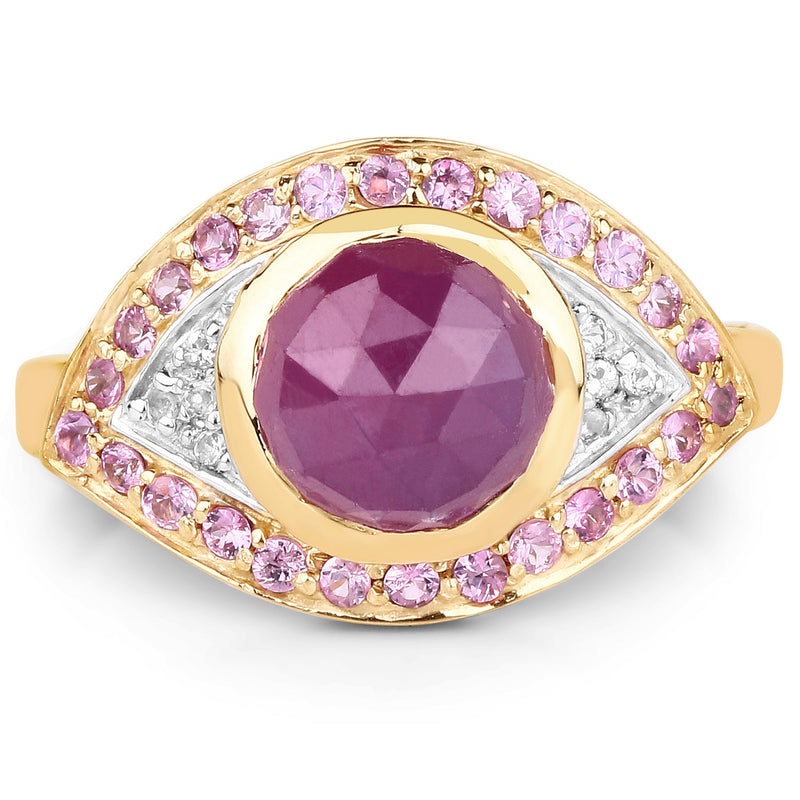 Bids.com 14K Yellow Gold Plated 3.02 Carat Genuine Pink Sapphire and White Topaz .925 Sterling Silver Ring Rings White Smoke size 6.00,size 7.00,size 8.00,size 9.00