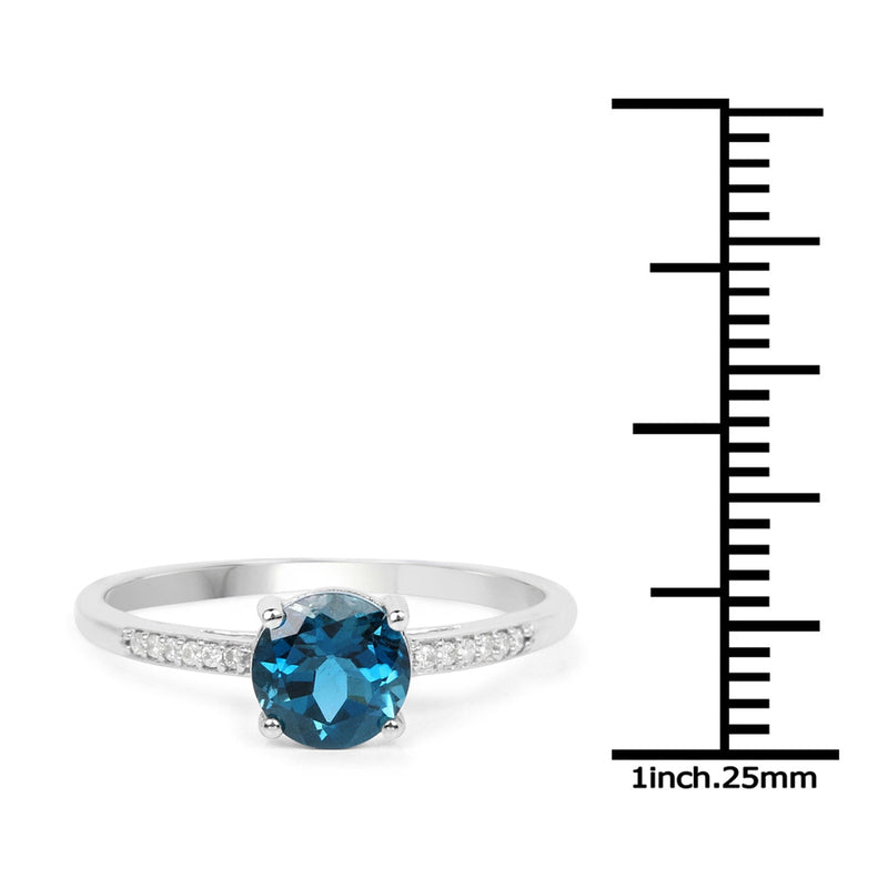 Bids.com 1.05 Carat Genuine London Blue Topaz and White Diamond 14K White Gold Ring Rings White Smoke size 7.00,size 6.00,size 8.00,size 9.00,size 5.00