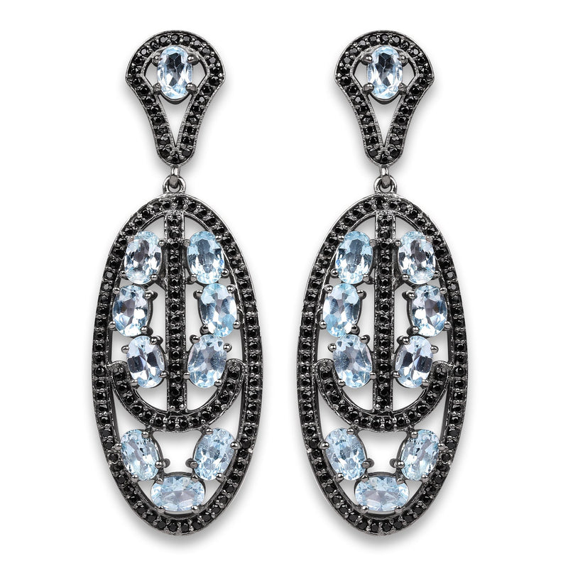 Bids.com 13.80 Carat Genuine Blue Topaz and Black Spinel .925 Sterling Silver Earrings Earrings White Smoke